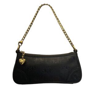 Juicy Couture Black Embossed Leather With Gold Chain Strap & Heart Charm Clutch
